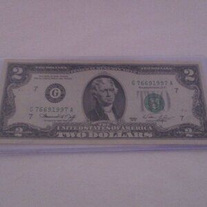 Two ($2.00) Dollar Bill Currency Seriesl # 1976# G 76691997 A in Protective Case